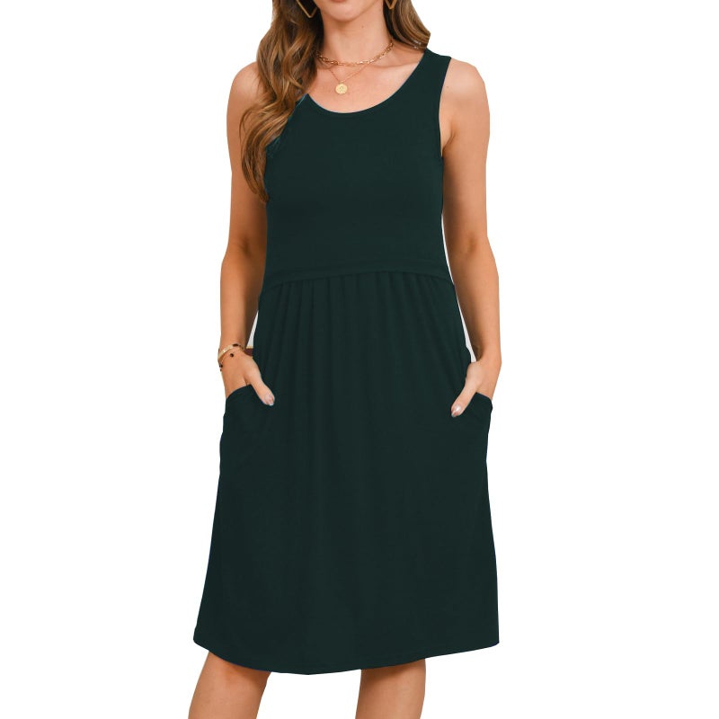 Bearsland Womens Sleeveless Maternity Dress Empire Waist Nursing Breastfeeding Dress Summer, Green, Large - Image 2